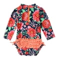 thumbnail image 2 of TiaoBug Baby Girls Rashguard Swimsuit Long Sleeve Floral Print Ruffle One Piece Bathing Suit Red 3-6 Months, 2 of 7