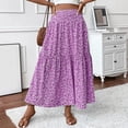 thumbnail image 4 of larppty Women's Summer Boho Skirt - High-Waist Ruffled Layered Floral Maxi Dress with Elastic Waist（Purple， L）, 4 of 9