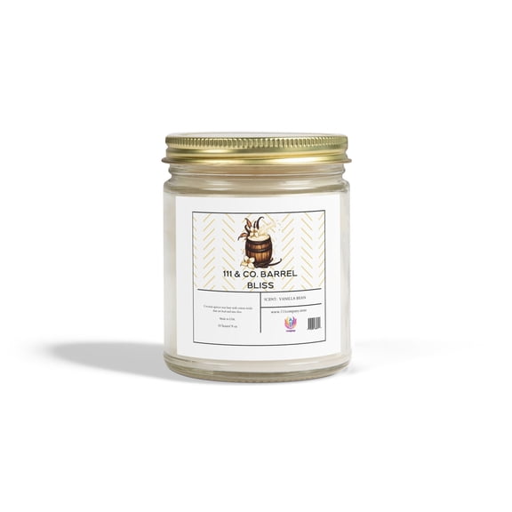 111 & Co. Barrel Bliss Vanilla Bean Scented Candle | Clear Jar | Coconut Apricot Wax 9oz