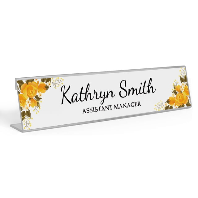 Printtoo Personalized Desk Name Plate Pretty Floral Custom Acrylic Office Desk Name Plate Accessory 2x10 Inches