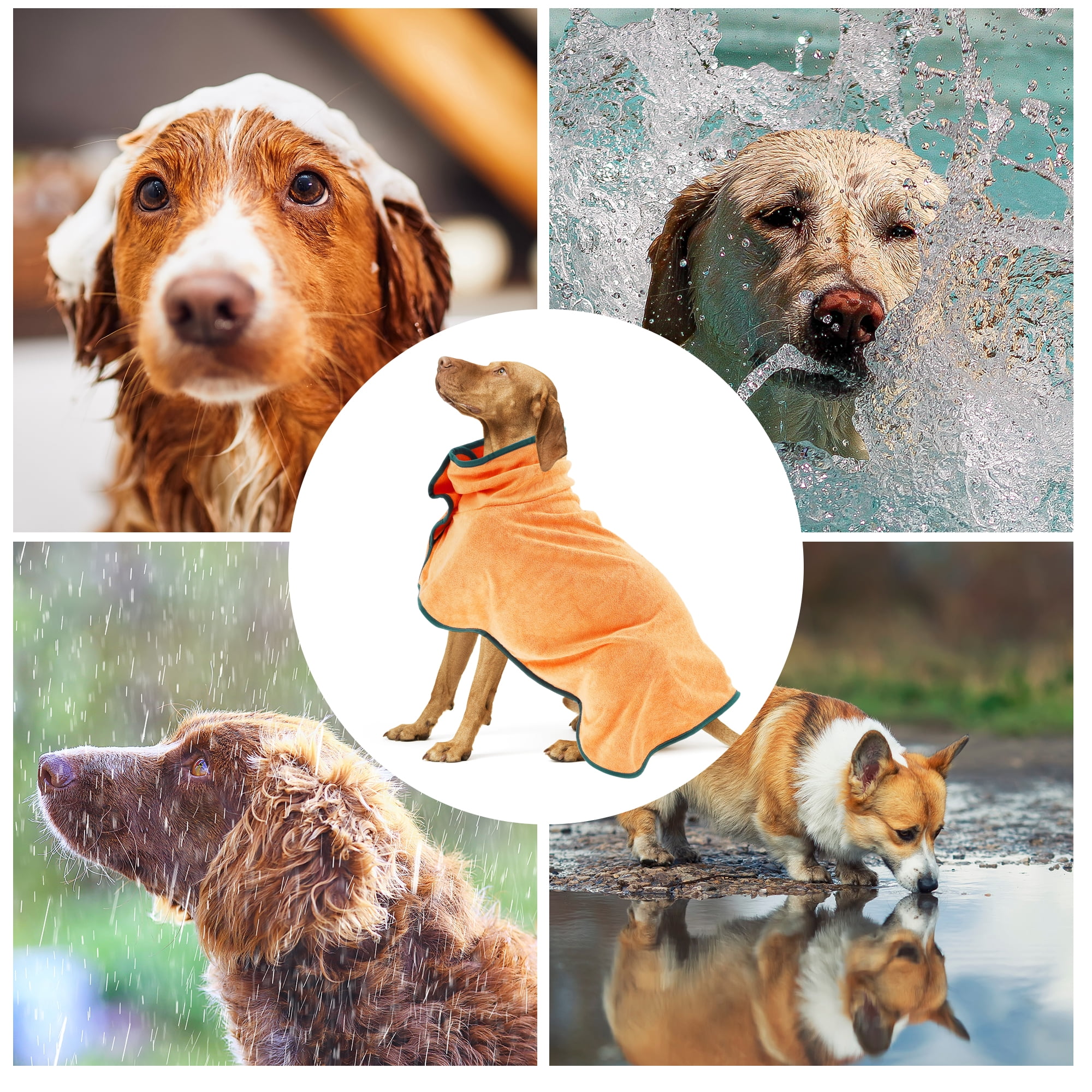 Unique Bargains Dog Bathrobe Soft Pet Towel Absorbent Coat for Cats and Dogs M Orange
