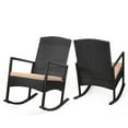 thumbnail image 3 of Barton 3-Piece Rocking Bistro Set, Conversation Wicker Chairs w/ High Backrest, Space Saving Patio Furniture For Balcony, Garden With Side Table - Brown/Tan, 3 of 8