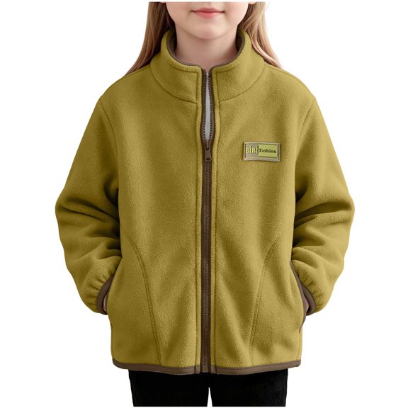 hoksml Kids Fleece Zip Up Jacket Stand Collar Solid Color Warm Casual Long Sleeve for Daily School Active Comfort
