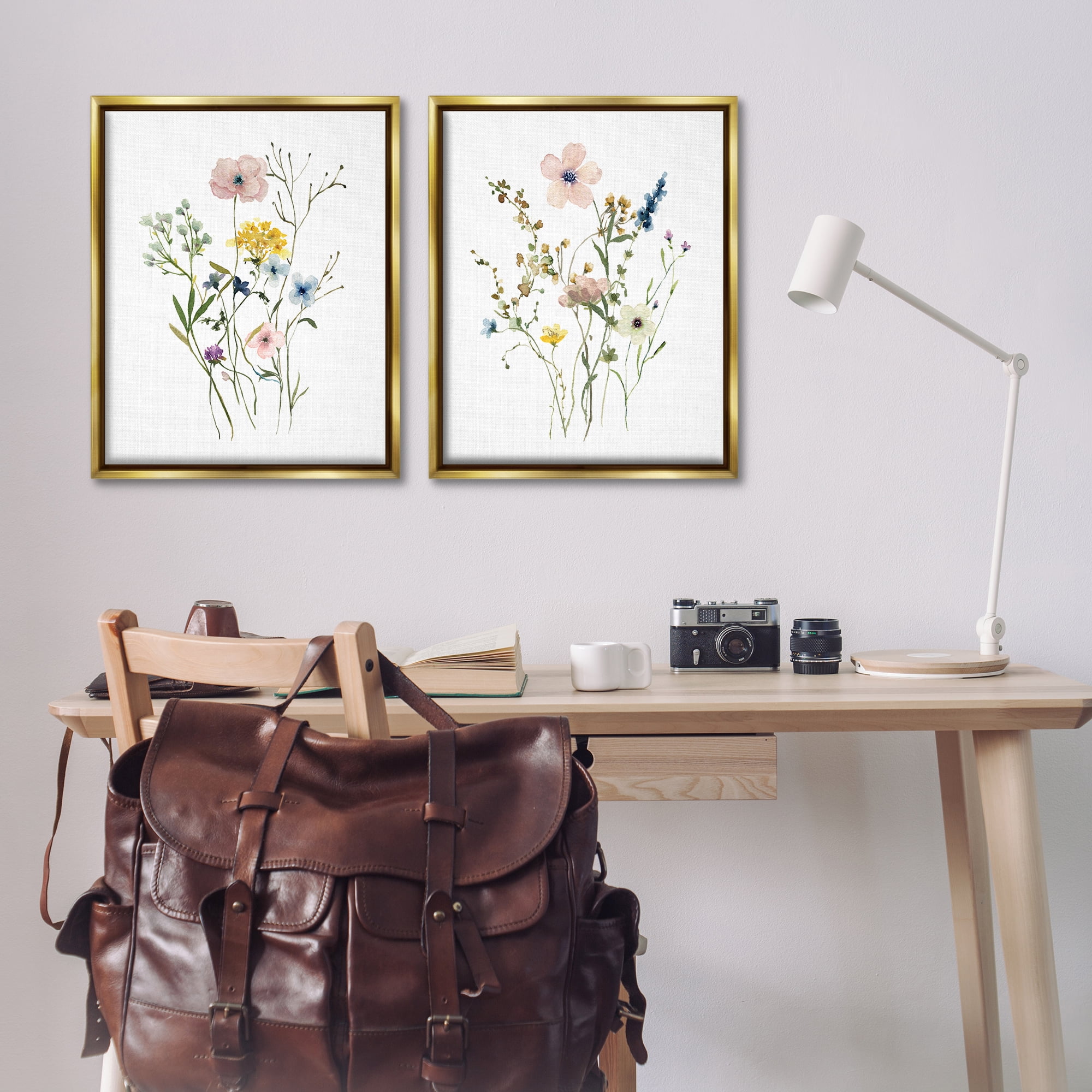 Stupell Industries Artfully Arranged Wildflowers Plants & Flowers Painting Gold Floater Framed Canvas Art Print Wall Art, 31 x 25, Set of 2