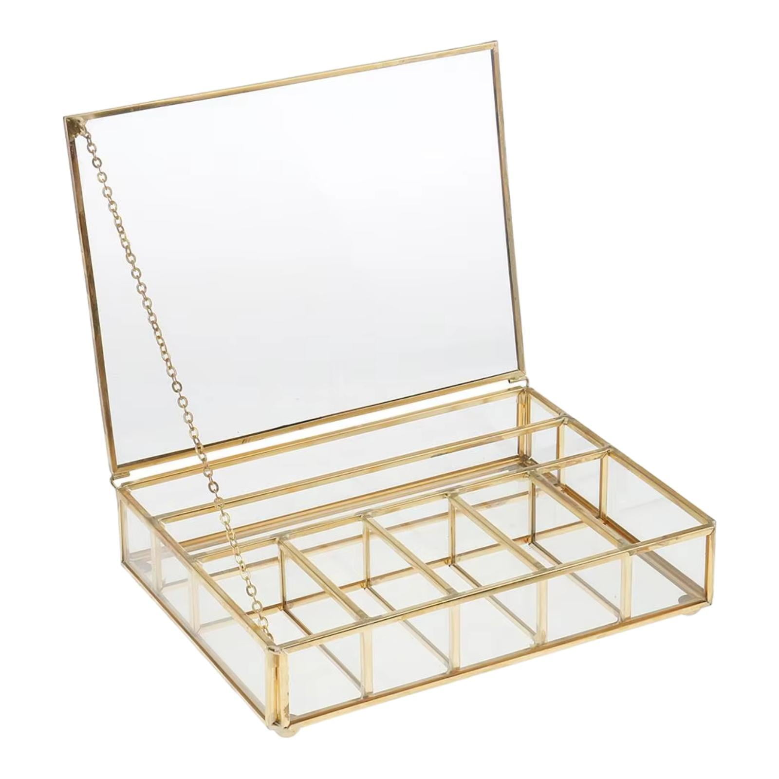 QccHieUs Glass Jewelry Box Jewelry Organizer Decor Protective Clear Trinket Organizer for Large
