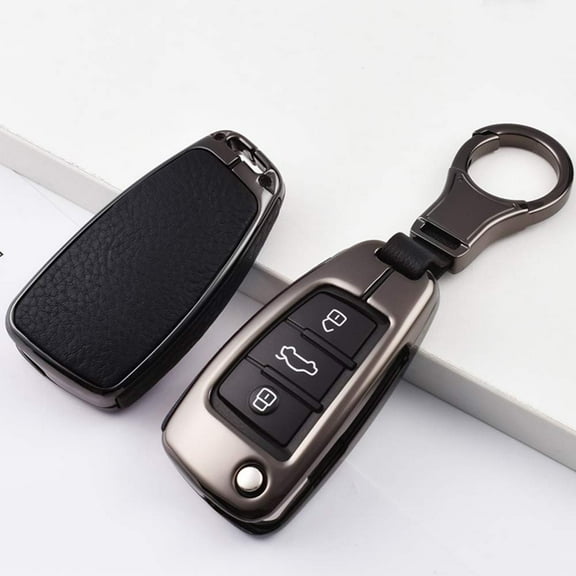1Pcs Flip Key Fob Cover for Audi A1 A3 A6 Q3 Q5 TT S3 Keyless Entry Key Holder Metal Leather Key Protection Case Shell with Keychain