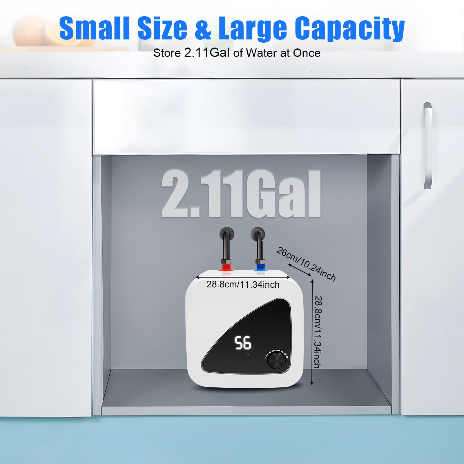 1500W 8L Electric Instant Hot Water Heater Tank On Demand Bathroom Shower Sink Mini Water Heater for RV Kitchen Bathroom