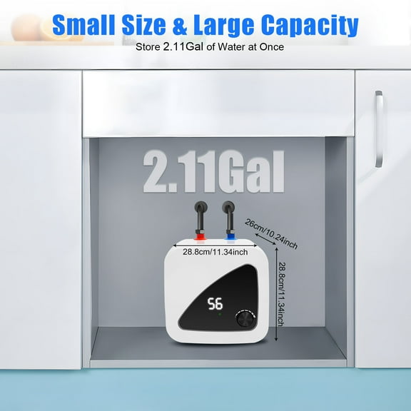 1500W Modern Instant Electric Hot Water Heater Shower Compact Mini-Tank Storage 8L 110V for Homes