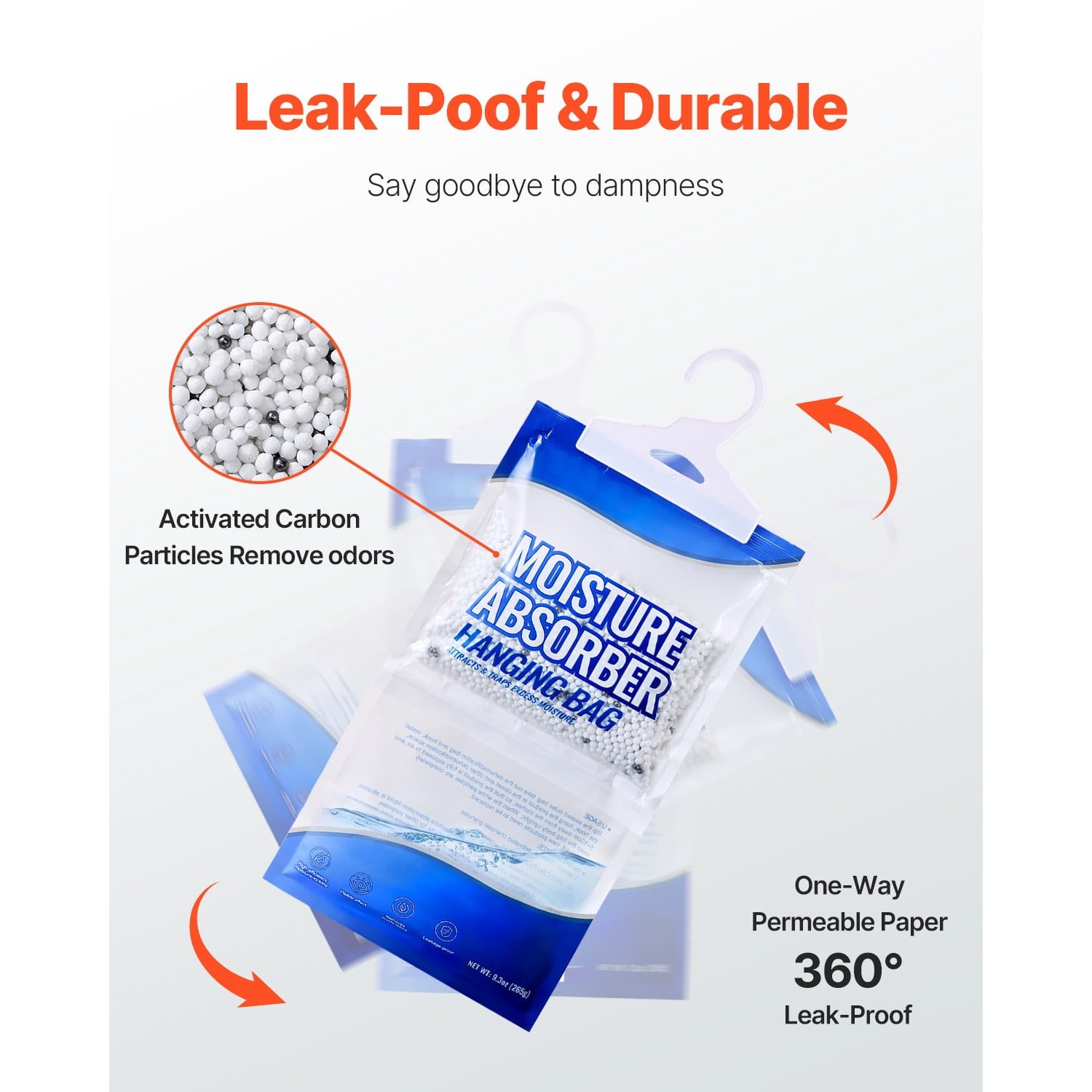 KFFKFF Closet Dehumidifier, 9.3 oz Moisture Absorbing Hanging Bags(10 Packs), Scentless Moisture Removers for Bedrooms, Bathrooms, and Wardrobes