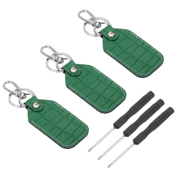 Uxcell Leather Key Fob, 3 Pcs Genuine Leather Key Cover RFID Key Fob Protector Air Tag Holder Keychain Case with Key Ring & Screwdriver for Car Key ID Key Card Deep Green