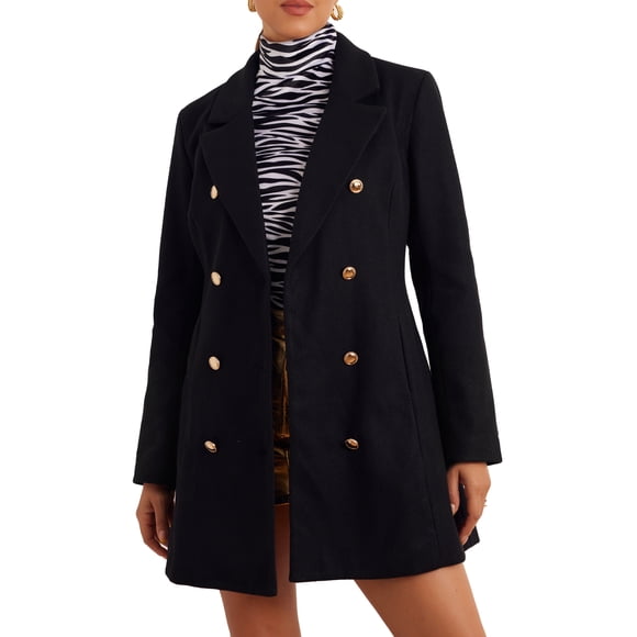 Abrigo de invierno INSPIRE CHIC para mujer con solapa de muesca y doble botonadura S Negro