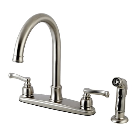 Kingston FB7798FLSP Royale Two-Handle 4-Hole 8 Centerset Kitchen Faucet with Side Sprayer in Brushed Nickel