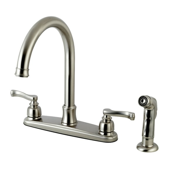 Kingston FB7798FLSP Royale Two-Handle 4-Hole 8" Centerset Kitchen Faucet with Side Sprayer in Brushed Nickel