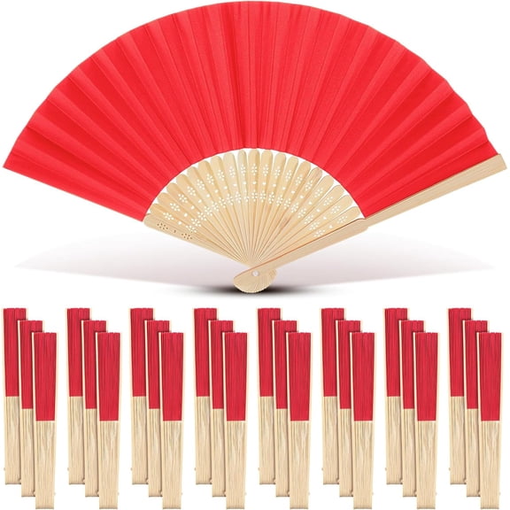 24 Pack Folding Fans Bamboo Handheld Folded Craft Hand Japanese Chinese Fans for Weddings Bridal Dancing Church DIY Decoration Women Kids Gift Party Favors (Red) Red