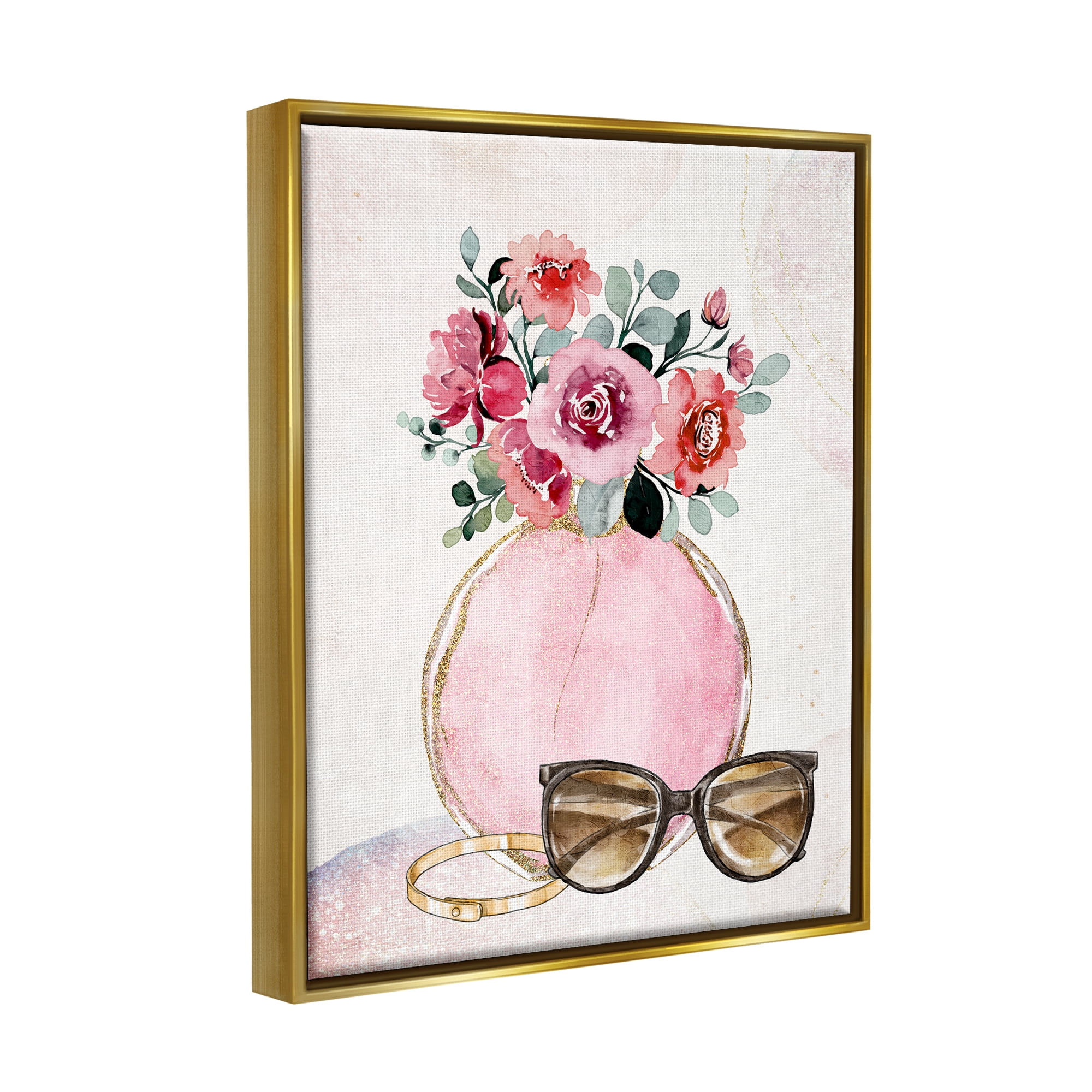 Stupell Industries Pink Bouquet & Sunglasses Botanical & Floral Painting Gold Floater Framed Canvas Art Print Wall Art, 25 x 31
