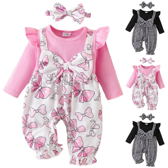 WUANDIXFA Baby Girl Clothes Long Sleeve Romper One Piece Jumpsuit Fall Winter Outfits 0 3 6 9 12 18 Months (Pink, 9-12 Months)