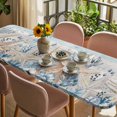 thumbnail image 3 of Blue Beige Coastal Table Cloths for 8 Foot Rectangle Tables, Beach Starfish Summer Eucalyptus Vintage Patio Waterproof Elastic Fitted Tablecloths, Washable Rectangular Table Cover for Camping, 3 of 8