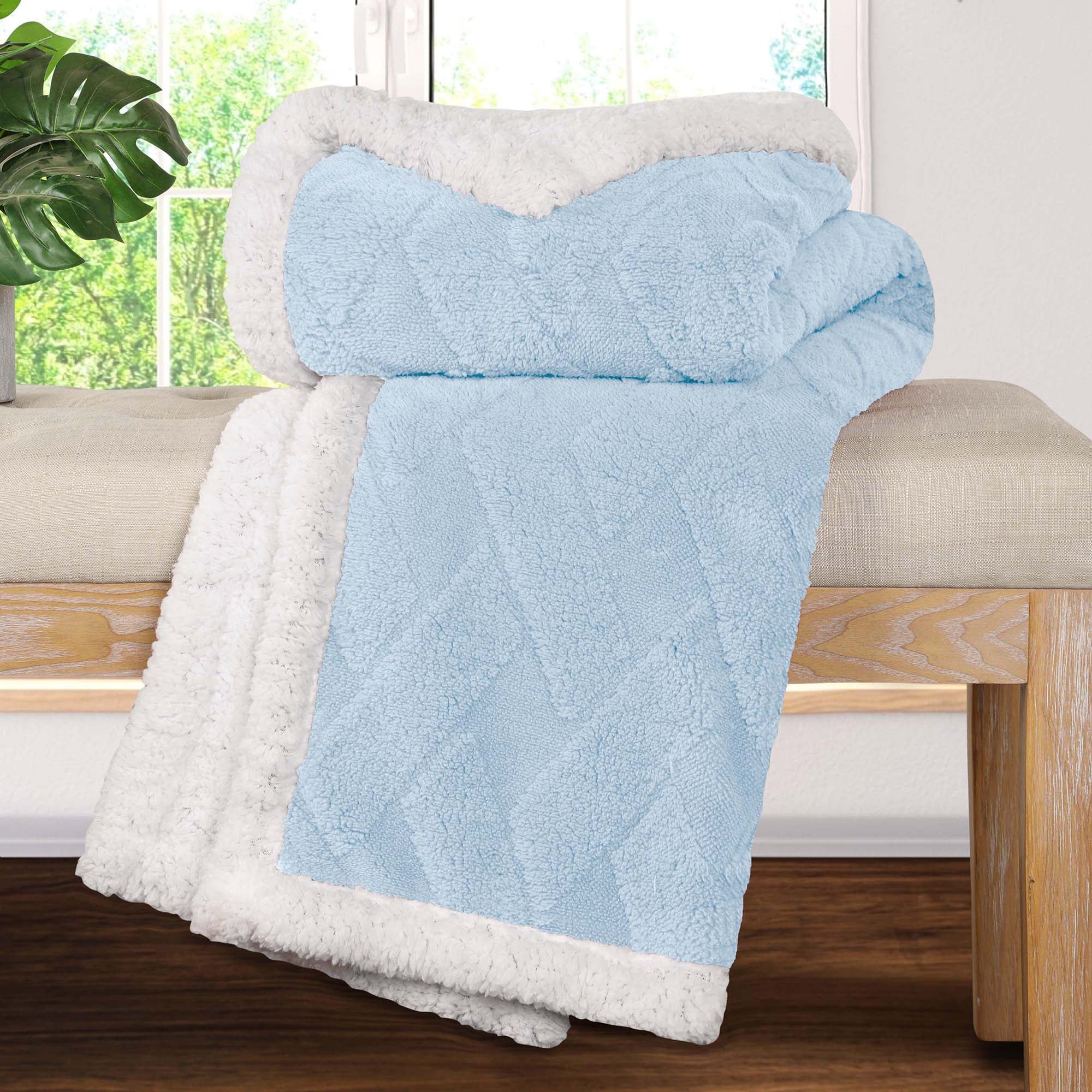 Superior Nuuk Fleece Reversible Lattice Blanket, Throw, Light Blue