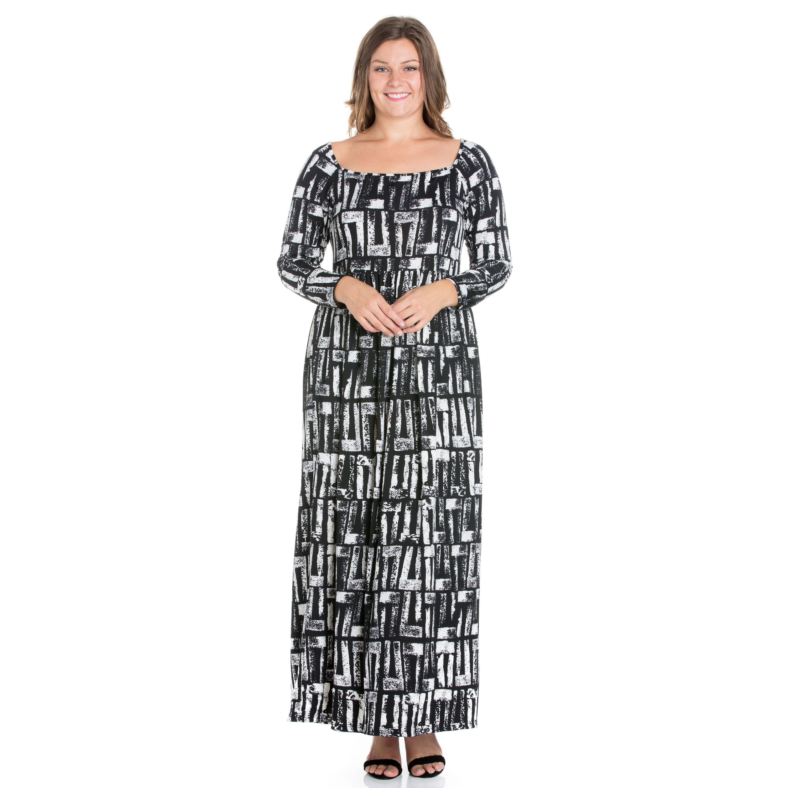 24seven Comfort Apparel - 24seven Comfort Apparel Alluring Black and White Long Sleeve Plus Size 