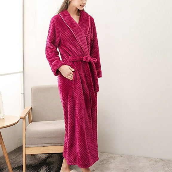 VONCOS Womens Robe- Long Sleeve Bathrobe Gowns Sleepwear Hot Pink Size XL