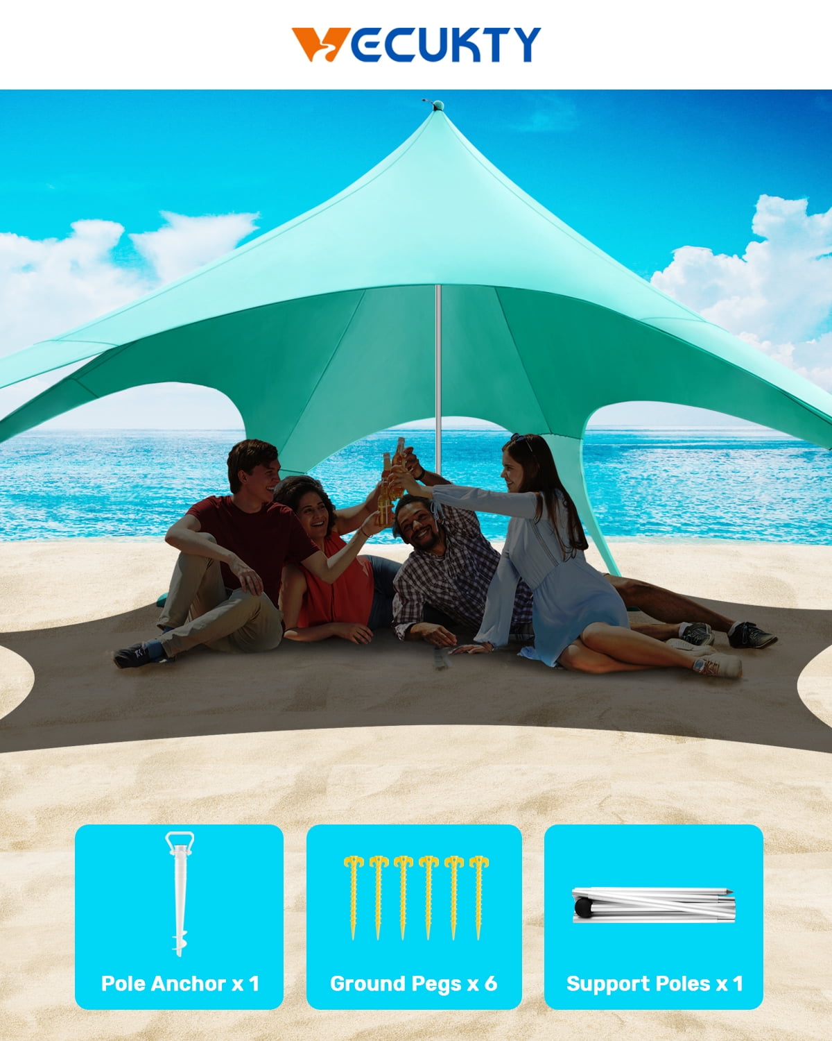 Beach Canopy Tent , VECUKTY 12x12 FT Beach Sun Shelter Sun Shade UPF 50 ...