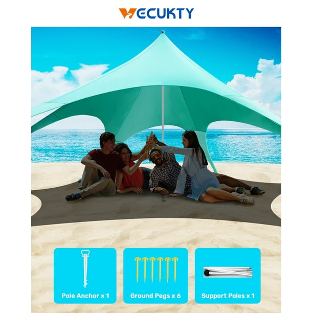 Beach Canopy Tent , VECUKTY 12x12 FT Beach Sun Shelter Sun Shade UPF 50
