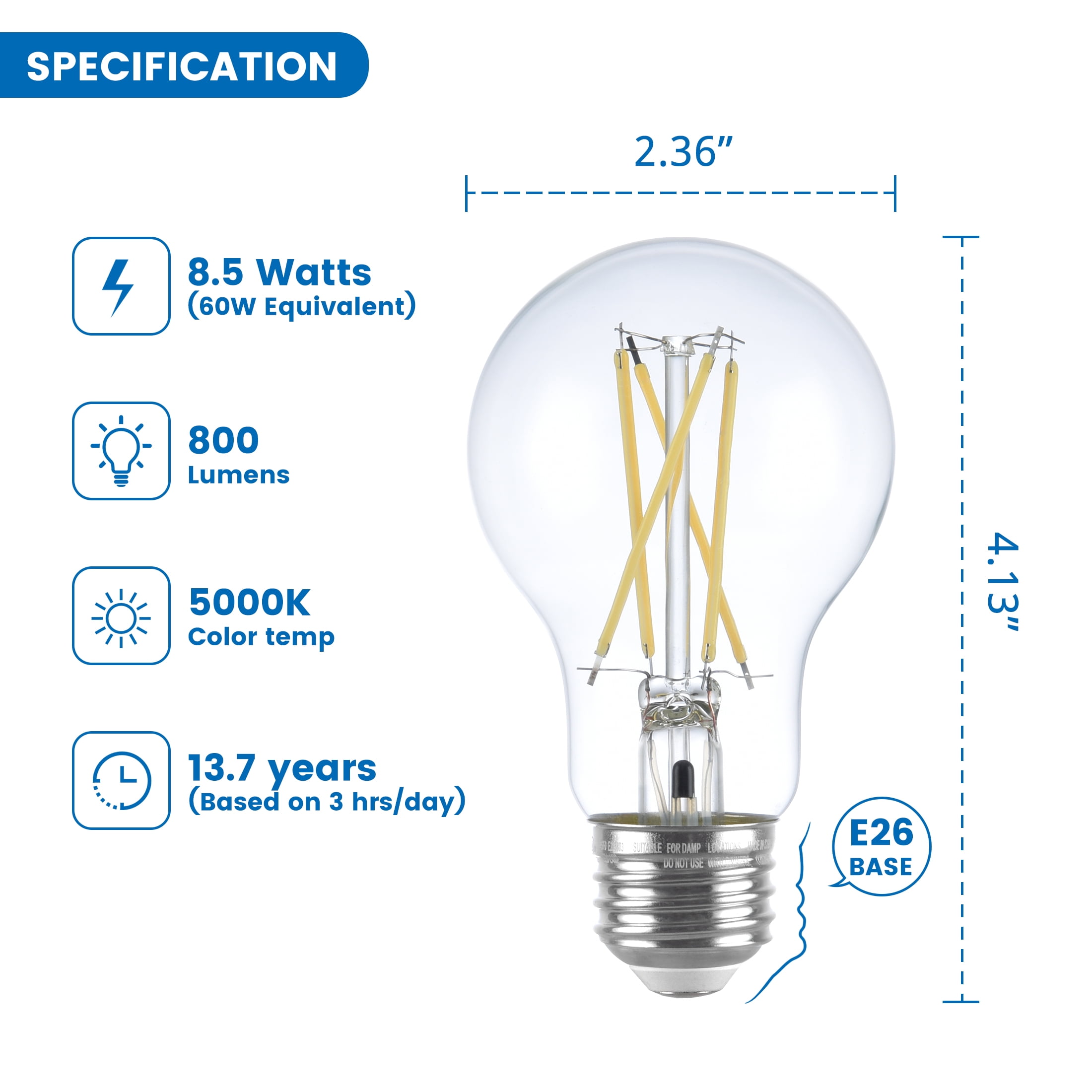 Great Value A19 Dusk to Dawn Auto on/off LED Light Bulb, 8.5-Watt (60W Equivalent) E26 Base (2 Pack)