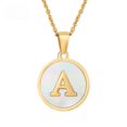thumbnail image 2 of Collar de acero inoxidable con letras en forma de concha de color dorado redondo para mujer, colgante de acero de titanio de estilo europeo y americano con 26 letras en inglés, 2 of 6