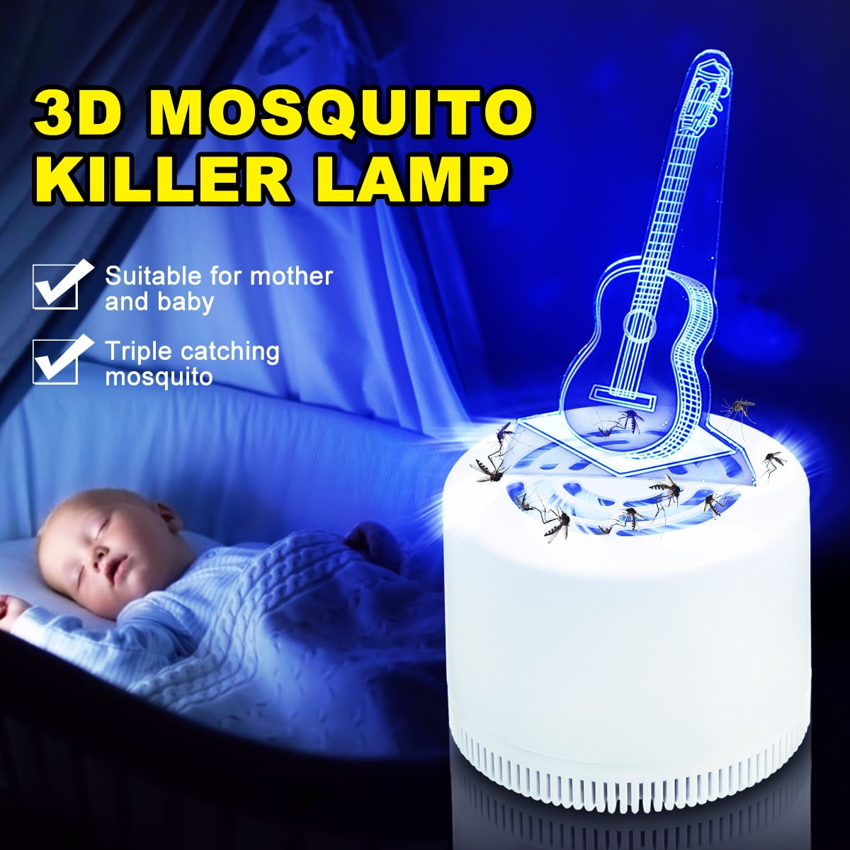 ( Jellyfish / Guitar ) Indoor 3D USB Electronic Mosquito Killer Light