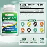 Best Naturals Vitamin B-12 as Methylcobalamin (Methyl B12), 6000 mcg 120 Sublingual Tablets