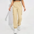 thumbnail image 6 of RYRJJ Womens Cargo Sweatpants Trendy Casual Baggy Elastic High Waisted Joggers Trousers Y2K Loose Lounge Athletic Pants with Pockets(Beige,S), 6 of 9