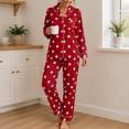 thumbnail image 5 of Blmnix Sleepwear Sets Womens Sleepwear Bamboo Pajamas Button Up Pajamas Pajamas Straight-Leg Long Sleeve Red Collared Full Summer Pajamas for Women,M, 5 of 6