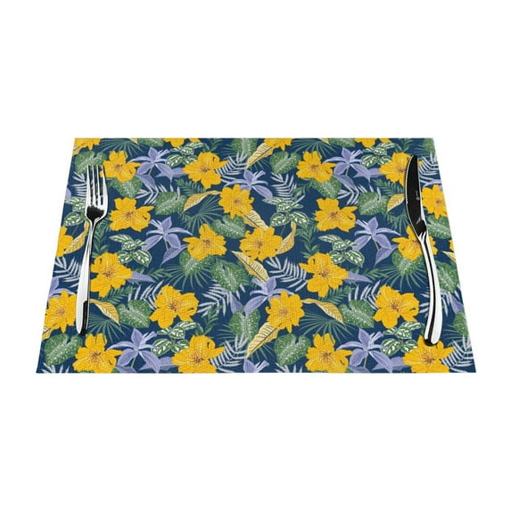 XMXY Woven Placemats Set of 4 PCS, Cartoon Daisy Yellow Table Mats Washable Heat Resistant Placemats