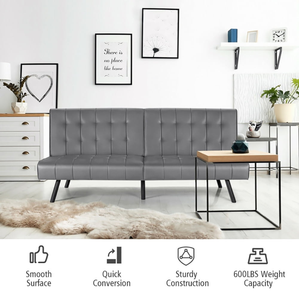 Finihen Folding PU Leather Sofa Couch, Futon Sofa Bed, PU Leather Convertible Folding Couch Sleeper Lounge, for Living Room, Bedroom, Gray Finihen Folding PU Leather Sofa Couch, Futon Sofa Bed, PU Leather Convertible Folding Couch Sleeper Lounge, for Living Room, Bedroom, Gray