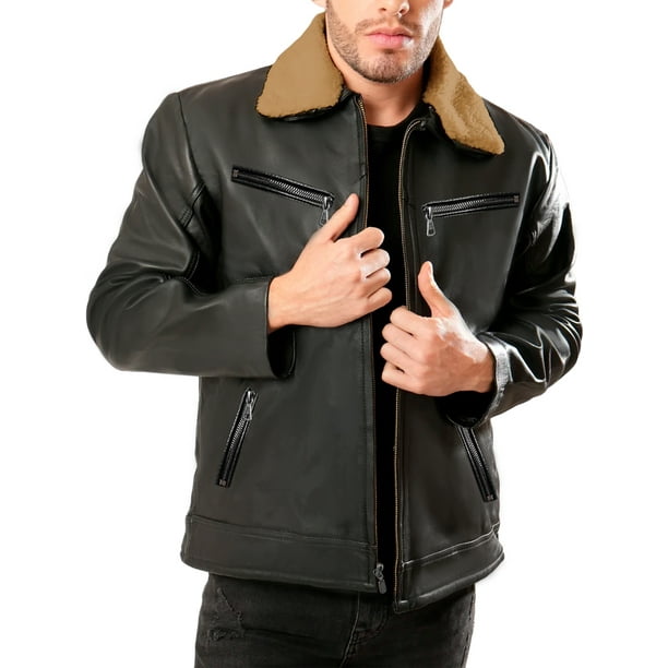Chamarra para Hombre Shendy Vendy Chaqueta Vinipiel Tipo Biker Negro Cafe grande