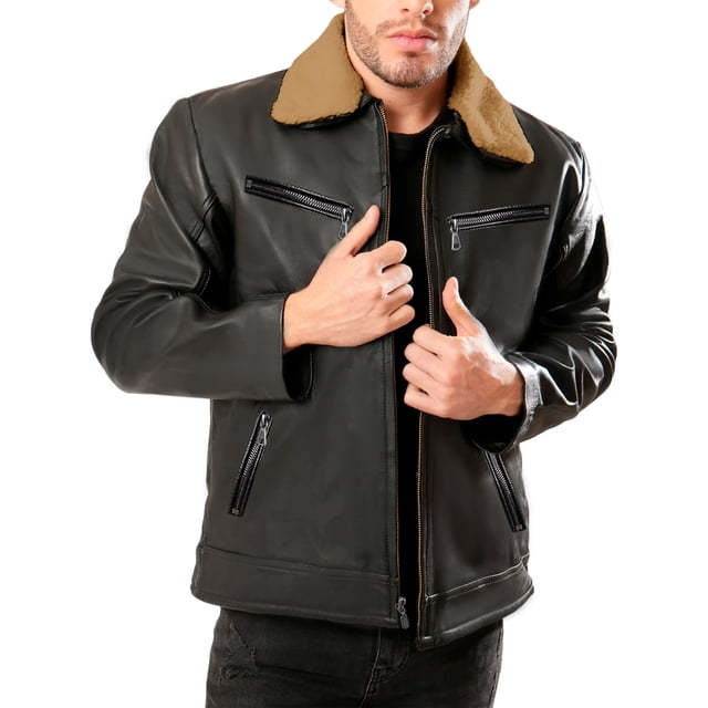 Chamarra para Hombre Shendy Vendy Chaqueta Vinipiel Tipo Biker Negro Cafe grande