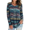 thumbnail image 3 of Camiseta de manga larga con cuello en V para mujer, camisetas holgadas con estampado inferior a la moda para Otoño e Invierno para fiesta, oficina, trabajo informal, 3 of 5