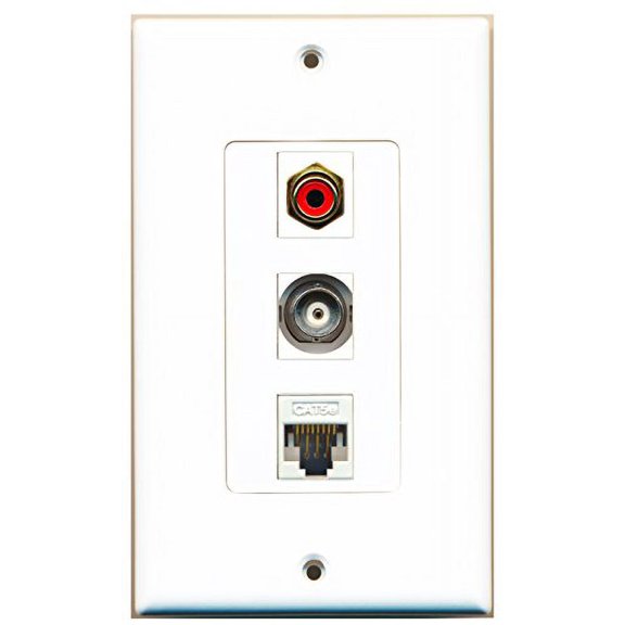 RiteAV - 1 Port RCA Red and 1 Port BNC and 1 Port Cat5e Ethernet White Decorative Wall Plate Decorative