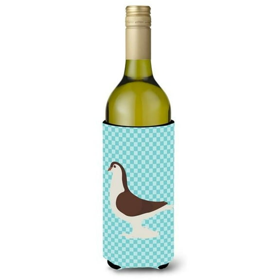 Carolines Treasures BB8117LITERK Large Pigeon Blue Check Wine Bottle Beverge Insulator Hugger
