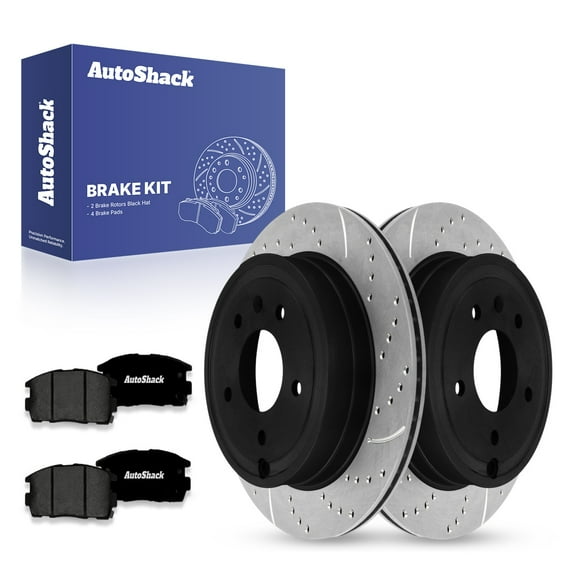 AutoShack 11.93" (303 mm) Rear Vented Drilled & Slotted Brake Rotors E-Coated   Premium Ceramic Brake Pads | Replacement for 2007-2009 Chevrolet Equinox | 6-PC Brake Kit | ShadowGuard