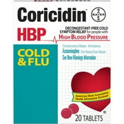 Coricidin HBP, Cold & Flu Relief Tablets, High Blood Pressure, 20 Count