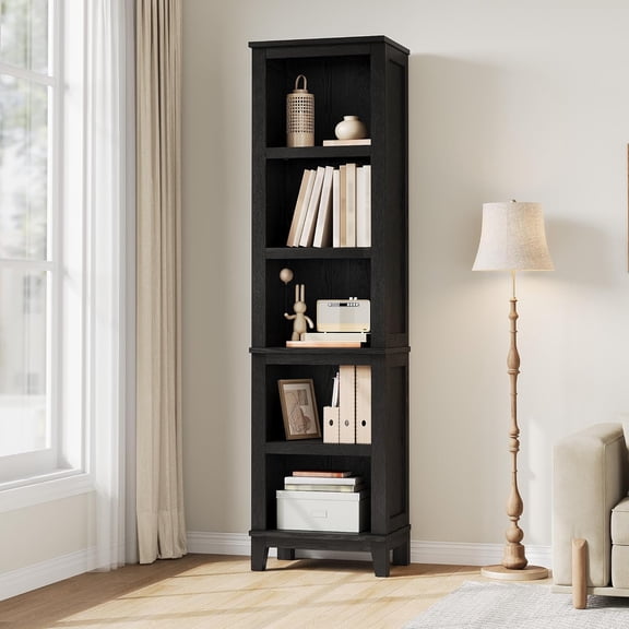 Space-Saving 5-Tier Wooden Bookcase – 71" Tall Narrow Bookshelf with Adjustable Shelves, Modern Display & Storage Cabinet for Living Room, Home Office, or Apartment – Black