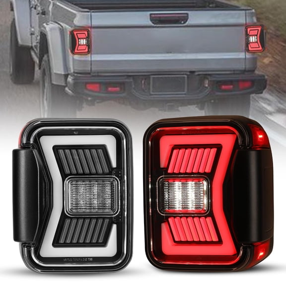 LED Tail Lights Assembly Fit For 2019 2020 2021 2022 2023 2024 2025 2026 Jeep Gladiator JT, Full Led Functional Rear Lamp Replacement w/Sequential Turn Signal (Black Housing Red Lens)
