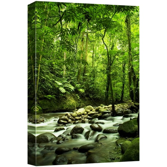 wall26 Canvas Print Wall Art Green Forest with Cascading River Rapids & Rocks Nature Wilderness Photography Modern Art Rustic Scenic Multicolor Colorful for Living Room, Bedroom, Office - 12&quot