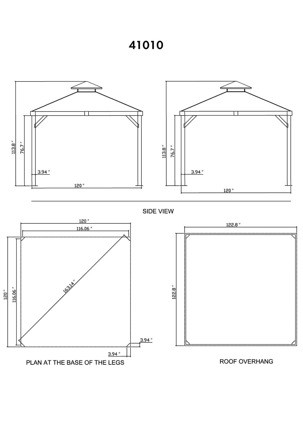 Yosemite Gazebo Aluminum Frame Wood Finish 10 x 10