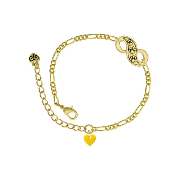 Delight Jewelry Acrylic 5/16" Yellow Heart Gold-tone Paw Infinity Link Chain Bracelet, 6" 2" Extender