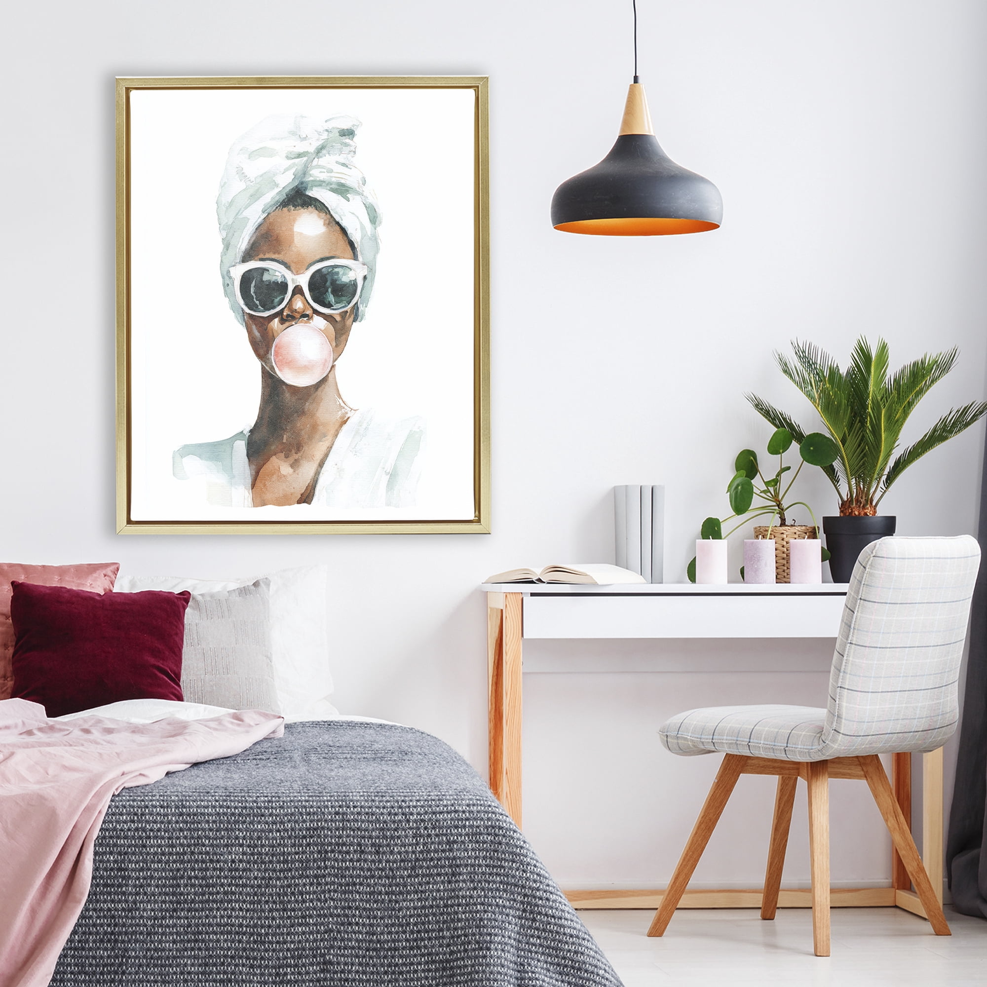 Stupell Industries Bubble Reverie Female Gold Framed Floater Canvas Wall Art, design by Svetlana Aleynikova