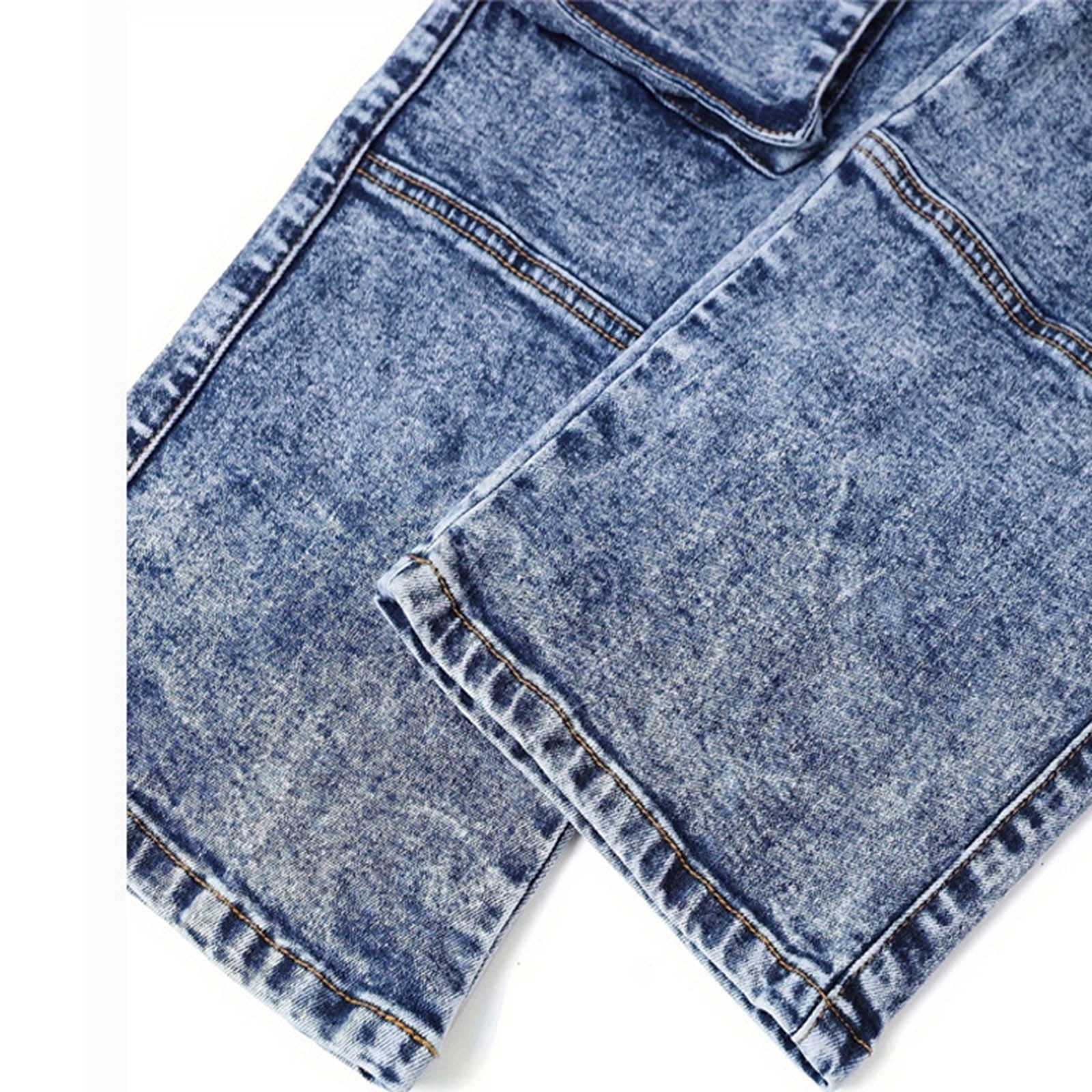 Wdgfv Girls High Waisted Cargo Denim Pants Casual Wide Leg Loose Fit Jeans with Pockets Streetwear Comfortable Stretchy Elastic Waist Blue 10-11 Years