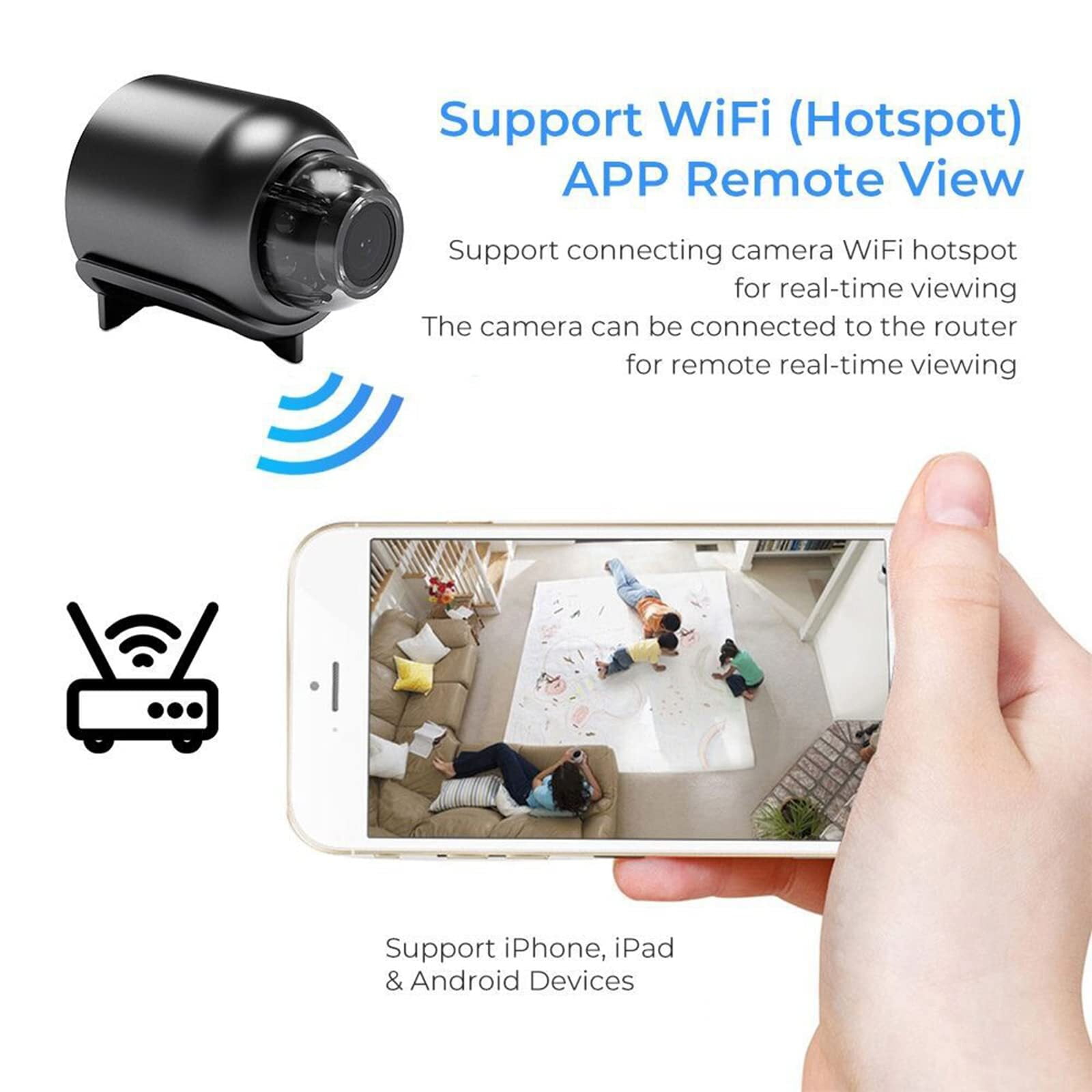 Kepeak Mini WiFi Camera, 1080P HD Camera with Night Vision Motion Detection 160° Wide Angle, 3Pcs