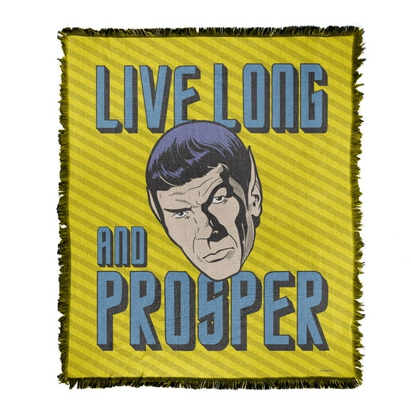Star Trek Blanket, 50"x60" Live Long and Prosper Woven Tapestry Cotton Blend Fringed Throw Blanket